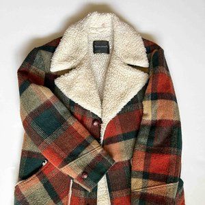 Men's Wool Sherpa Plaid Wool Coat TownCraft Size Medium